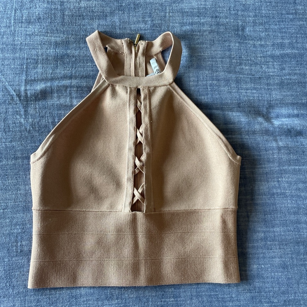 Guess Tan Halter Crop Top